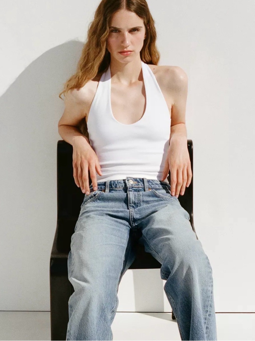 NWT SOLD OUT ZARA WHITE HALTER TOP - SIZE SMALL FITTED RIBBED OPEN BACK